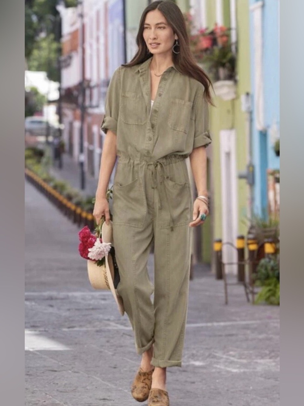 Sundance Olive Utility Drawstring Jumpsuit